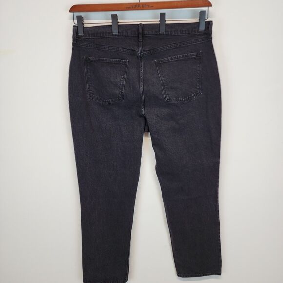 Old Navy High Waist Jeans Size 16 Button Fly Slouchy Straight Black Wash Faded - Picture 2 of 13